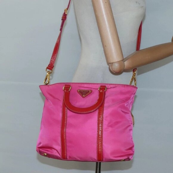PRADA Hand Bag Nylon 2way Pink Gold Auth 120480 - Picture 3 of 16